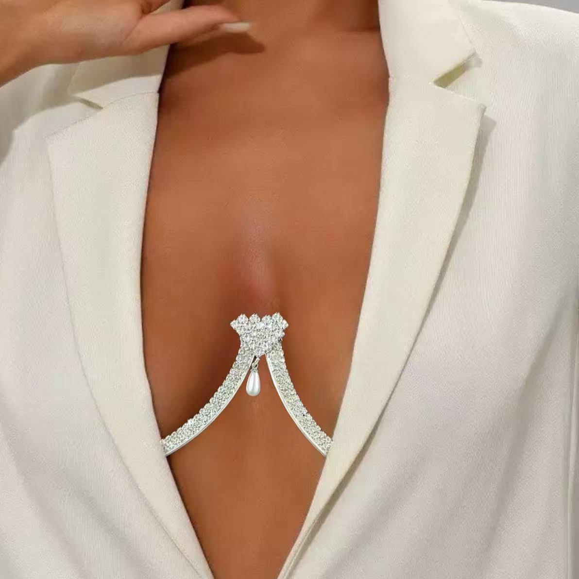 Body Jewelry Necklace - Damesborstondersteuning parel hanger hartvormige bh ketting