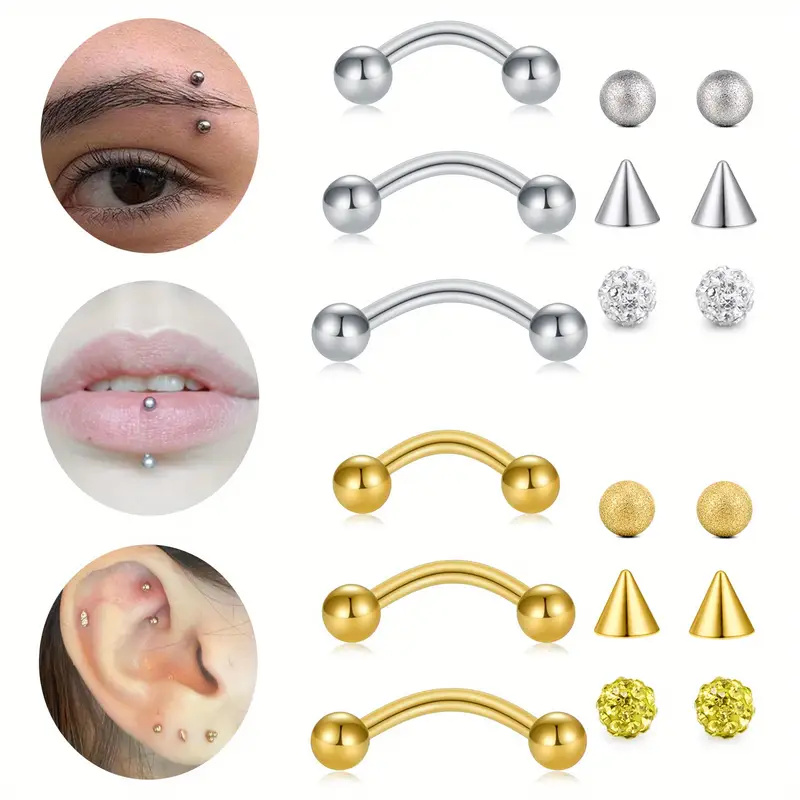 Body Jewelry Replacement Ball - 3pcs 16G roestvrij staal gebogen Barbell